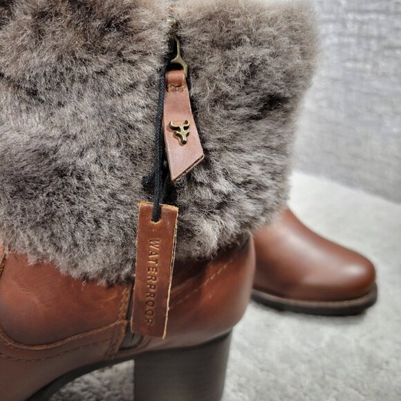 Trask Myrah Women's Size 6.5 M Brown Leather Shearling Trim Waterproof Booties - Picture 9 of 13